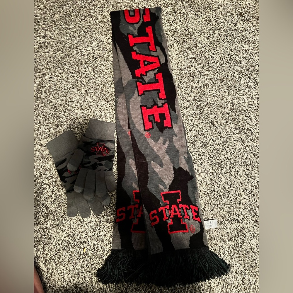 Iowa State University Cyclones scarf and gloves